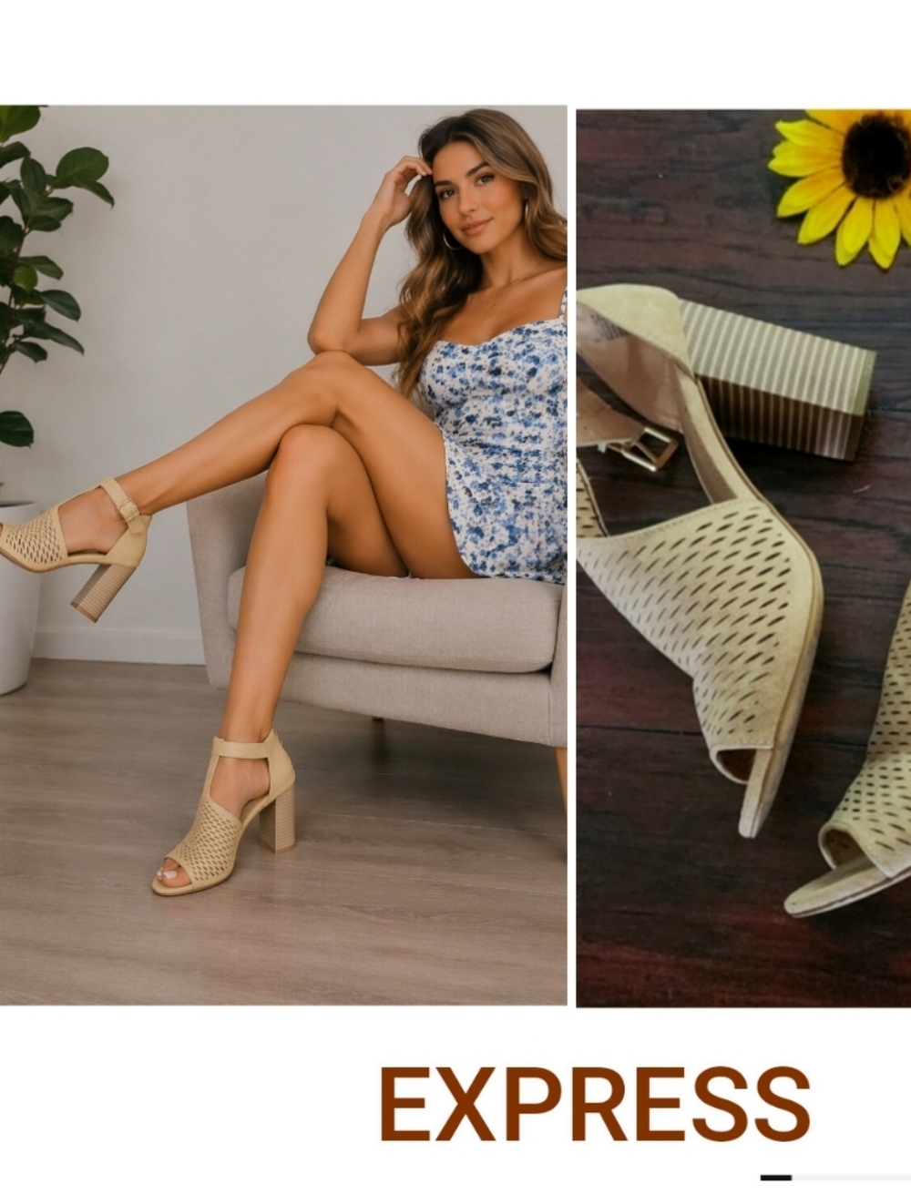 Express Beige Women's Sandals Express High Heels Womens 9 Open Toe Ankle Buckle